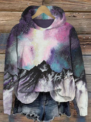 Watercolor Mountain Scene Print Hoodie