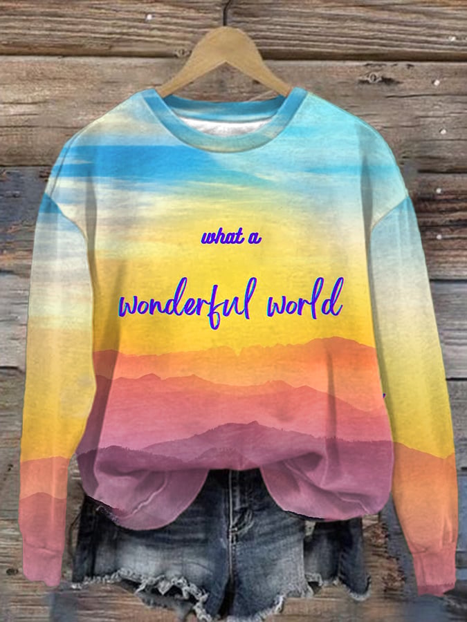 Women's What A Wonderful World Print Long Sleeve Sweatshirt