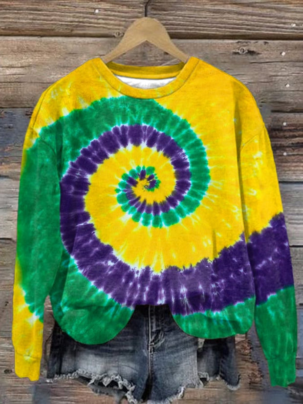 Vintage Mardi Gras Purple Green And Gold Tie Dye Print Sweatshirt