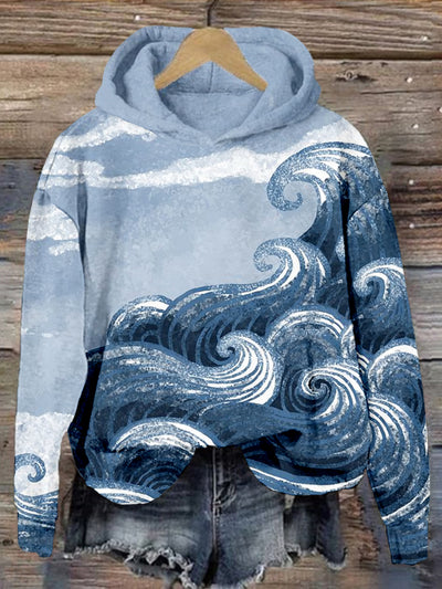 Ocean Waves Art Graphic Casual Cozy Hoodie