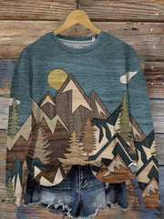 Vintage Forest Print Long Sleeved Casual Sweatshirt