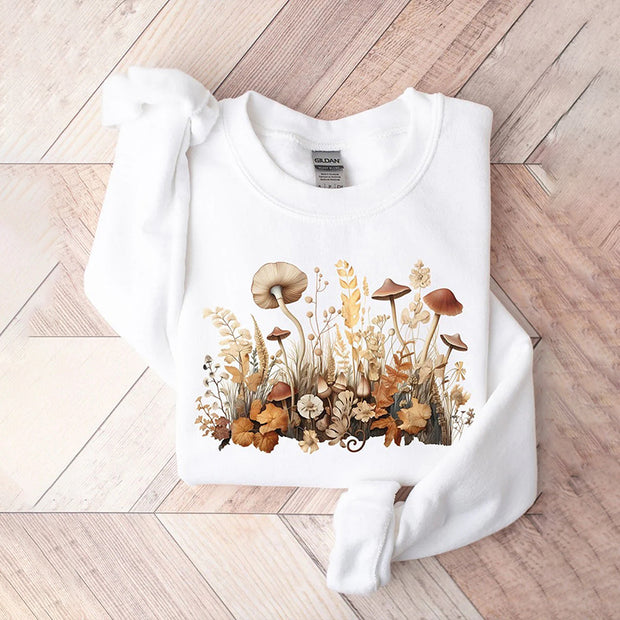 Vintage Mushroom Casual Print Sweatshirt