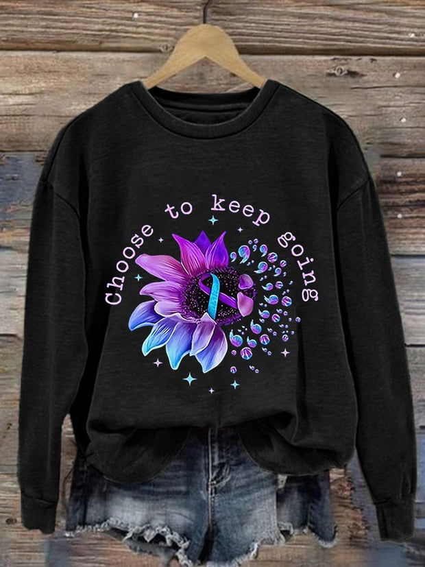 Women's Choose To Keep Going Print Long Sleeve Sweatshirt