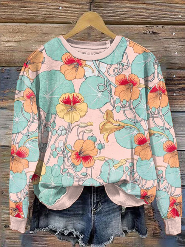 Women's Chinese Lotus Flower Print Gradient Sweatshirt