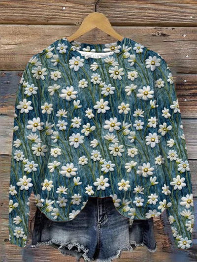 Women's Winter Daisy Print Sweatshirt