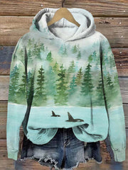 Forest Print Casual Long Sleeve Hoodie