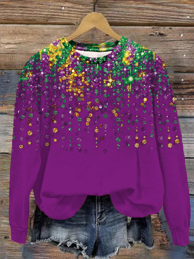 Women's Mardi Gras Shiny Beads Print Casual Sweatshirt