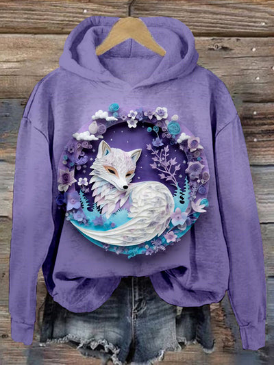 Papercraft Fox with Flowers Art Graphic Cozy Hoodie