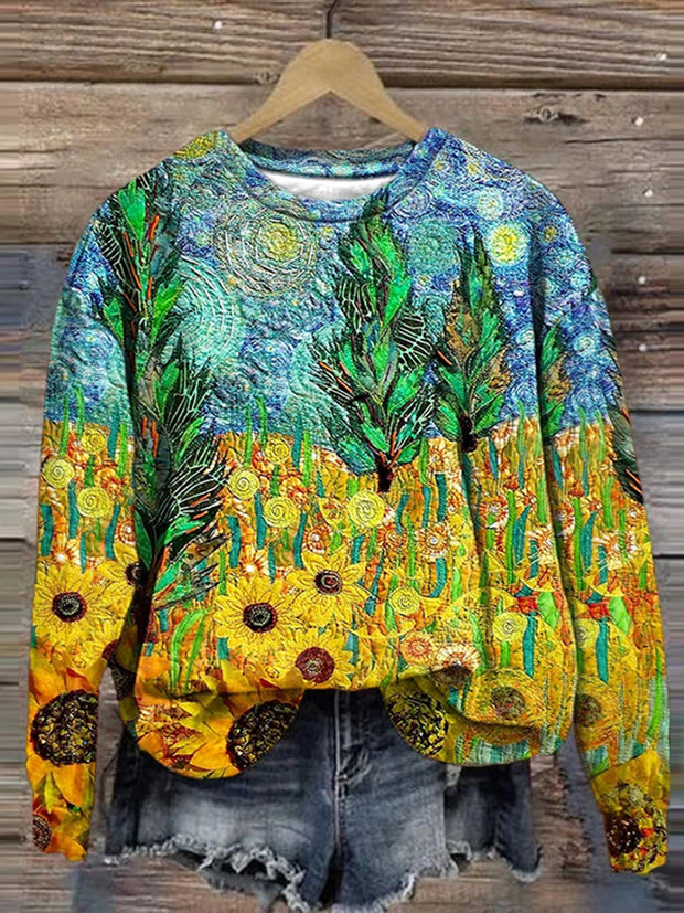 Women's Vintage Floral Art Print Pullover