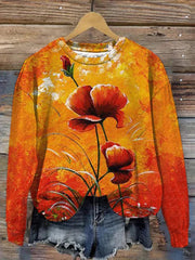 Women's Beautiful Poppy Flower Oil Painting Print Sweatshirt