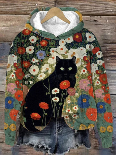 Women's Gustav Klimt Garden Cat Print Hoodie