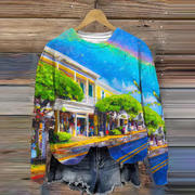 Oil Painting Lahaina Town Printed Sweatshirt