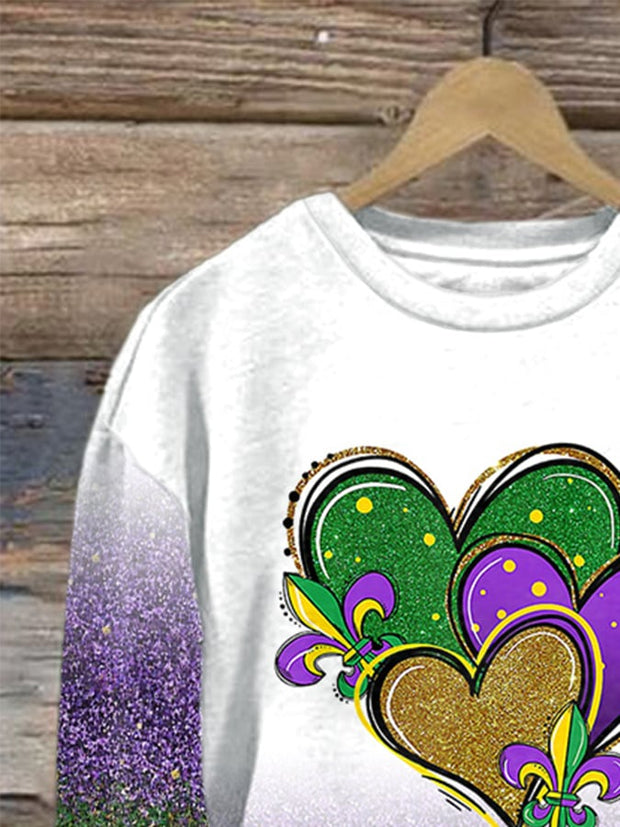 Mardi Gras Heart Gradient Print Sweatshirt