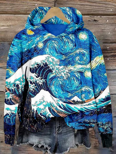 Starry Night Wave Art  Print Comfy Hoodie