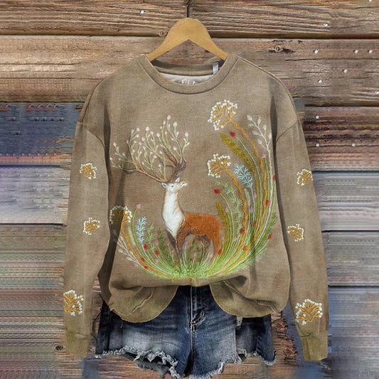 Women's Forest Elk Print Casual Sweatshirt