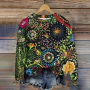 Women's Yarn Colorful Flowers Graphic Print Casual Sweatshirt