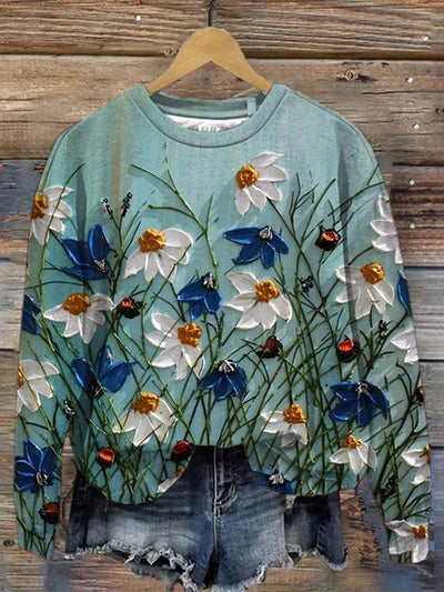 Women's Daisy Oil Painting Art Print Sweatshirt