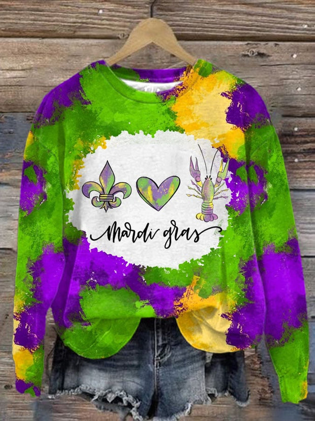 Women's Mardi Gras Print Round Neck Sweatshirt