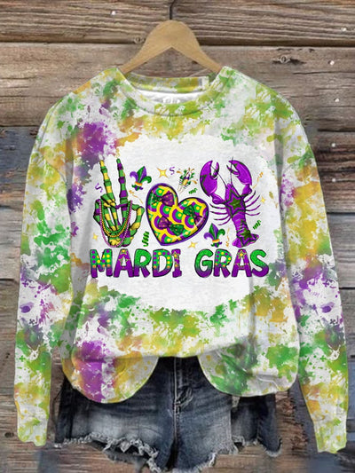 Women's Mardi Gras Print Round Neck Sweatshirt