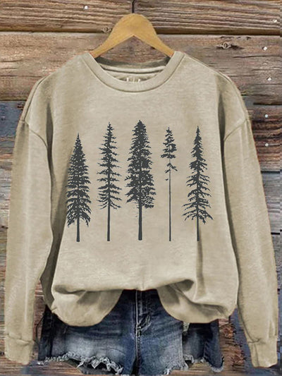 Women's Pine Trees Casual Graphic Cozy Print Sweatshirt