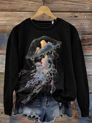 Women Luminous Jellyfish Print Casual Long Sleeve Sweatshirt