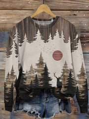 Vintage Forest Print Crew Neck Sweatshirt