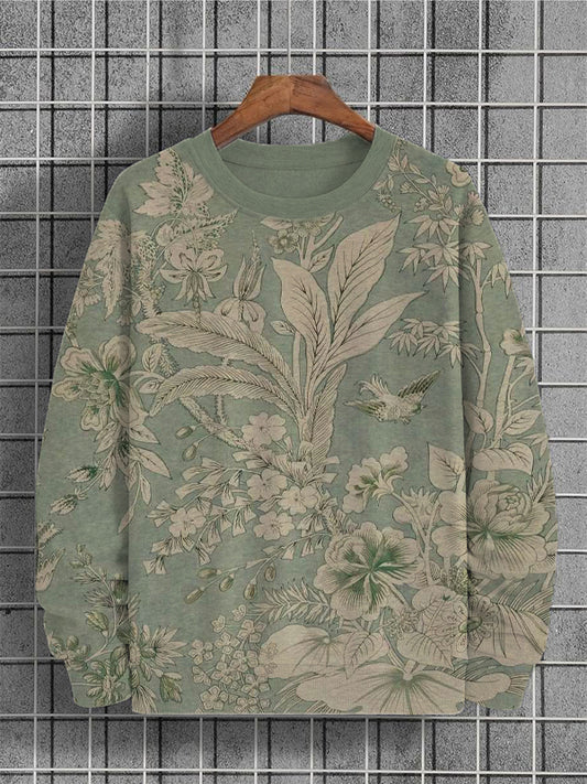 Men's Flowers Leaves Bird Tree Branch Art Print Casual Sweatshirt