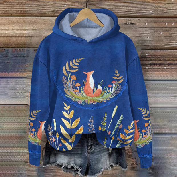 Women's Forest Fox Print Casual Hoodies