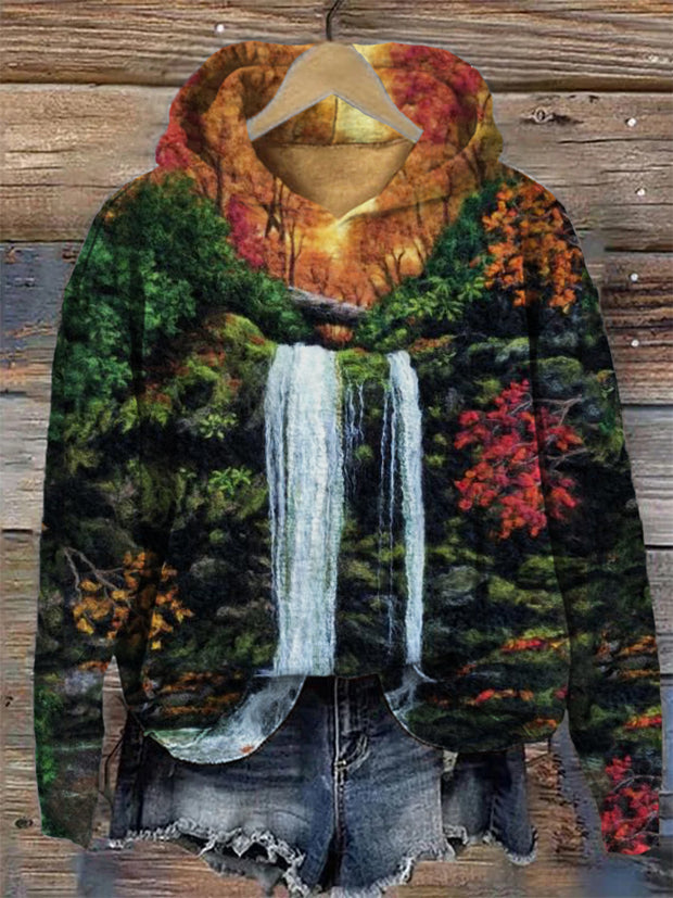 Waterfall Landscape Wool Art Cozy Hoodie