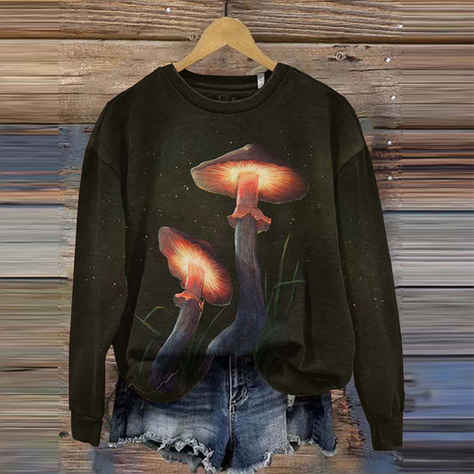 Women Light Mushroom Print Casual Long Sleeve Sweatshirt