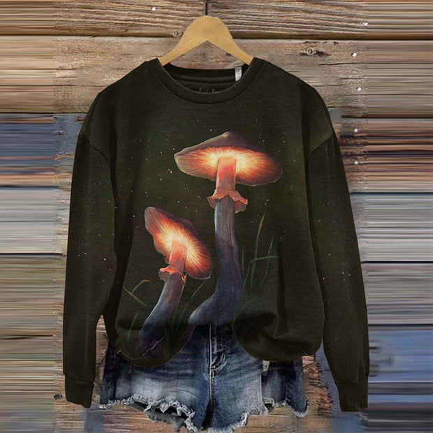 Women Light Mushroom Print Casual Long Sleeve Sweatshirt