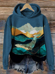 Elegant Whale & Landscape Art Cozy Hoodie