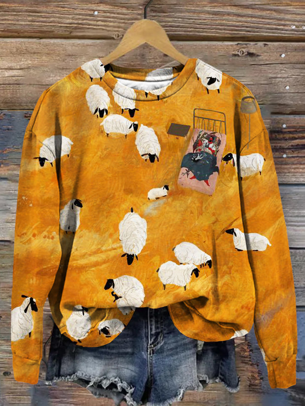 Cute Sheep Art Painting Graphic Comfy Sweatshirt