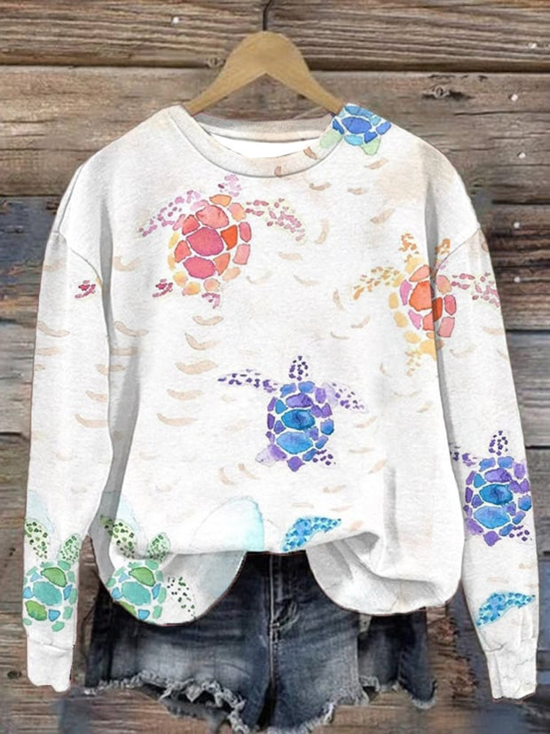 Women's Maui Sea Turtles Print Casual Sweatshirt