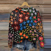 Women's Yarn Multicolor Small Flowers Print Sweatshirt