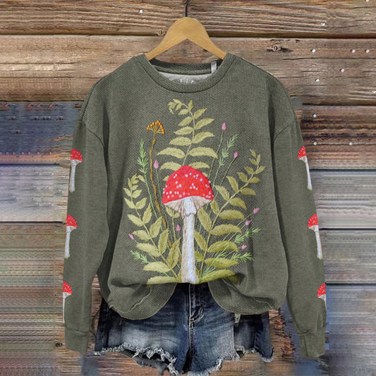 Women's Forest Mushroom Print Casual Sweatshirt