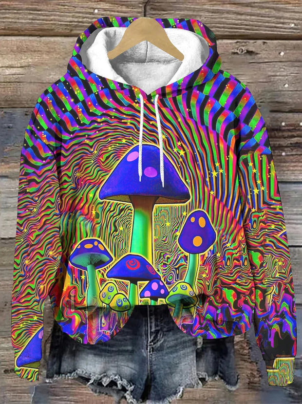 Magic Mushrooms Painting Printed Long Sleeve Hoodie