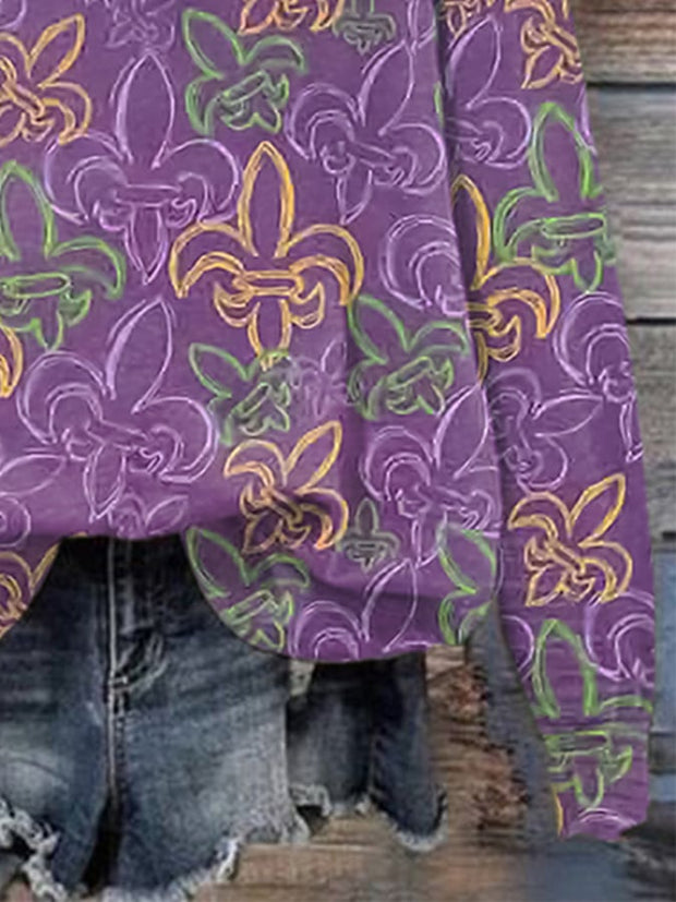 Retro Mardi Gras Print Sweatshirt