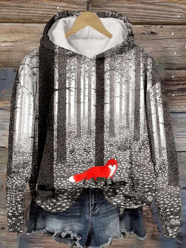 Red Fox in the Forest Graphic Cozy Hoodie