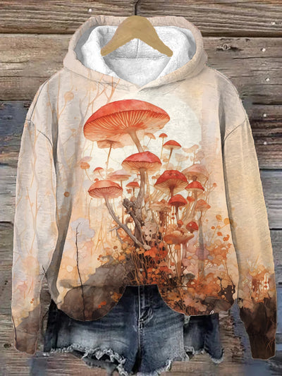 Women's Magic Orange Mushroom Art Graphic Printed Hoodie