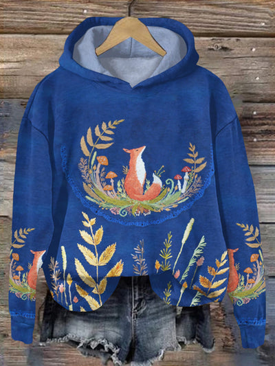 Women's Forest Fox Print Casual Hoodies