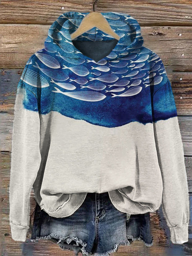 Cluster of Fish Watercolor Contrast Cozy Hoodie