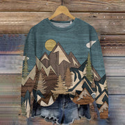 Vintage Forest Print Long Sleeved Casual Sweatshirt