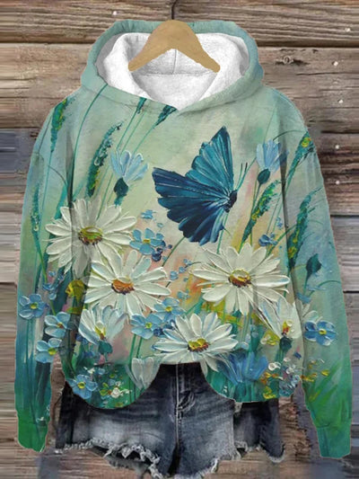 Women's Beautiful Daisy Oil Painting Print Hoodie