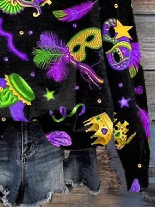 Women's Mardi Gras Print Long Sleeve Sweatshirt