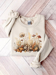 Vintage Mushroom Casual Print Sweatshirt