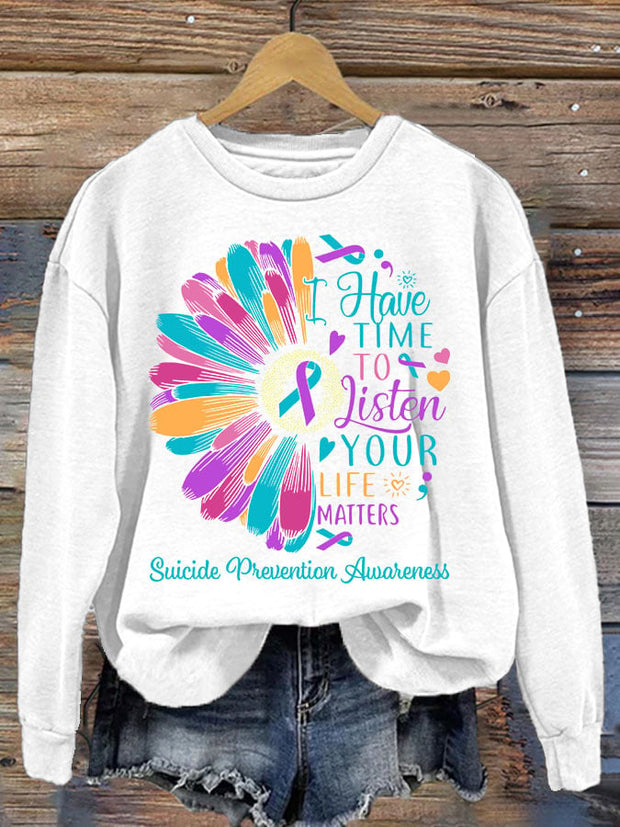 Suicide Prevention Ladies' Casual Printed Sweatshirt