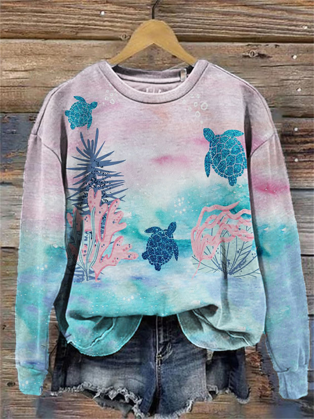 Glitter Sea Turtles Pink Ocean Art Comfy Sweatshirt