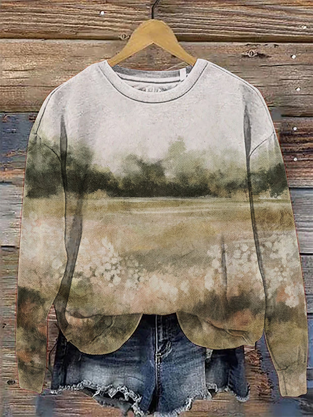 Women's Field Forest Idyllic Scenery Painting Art Print Casual Sweatshirt