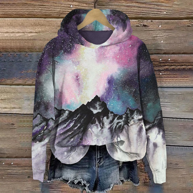 Watercolor Mountain Scene Print Hoodie